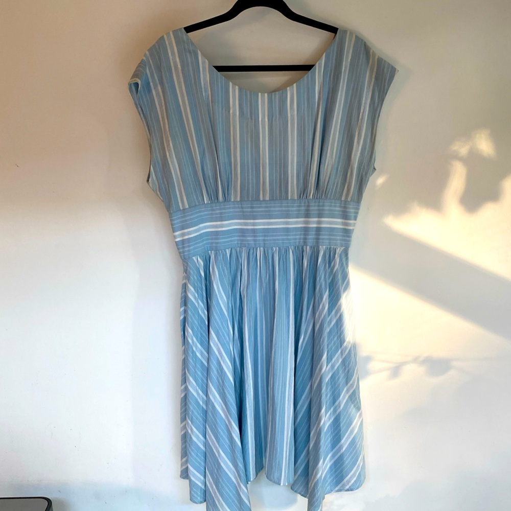 ANTHROPOLOGIE blue and white striped A-line dress
